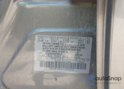 2017 Nissan Sentra S from USA, damaged, VIN 3N1AB7AP5HY285012